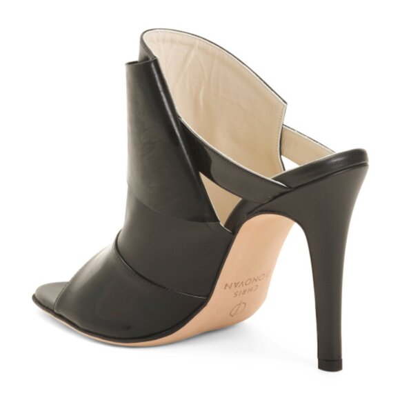 NEW CHRIS DONOVAN Made In Italy Leather Pegasi Heeled Mules in black 1225 18t9 - Picture 3 of 7